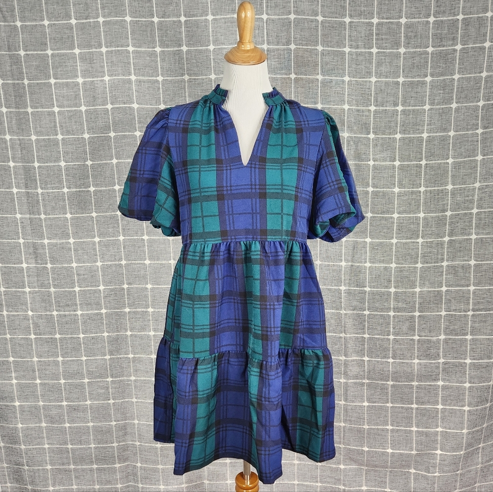 Sugarlips Hudson Plaid Jacey Babydoll Eyelet Mini Dress - Picture 3 of 9